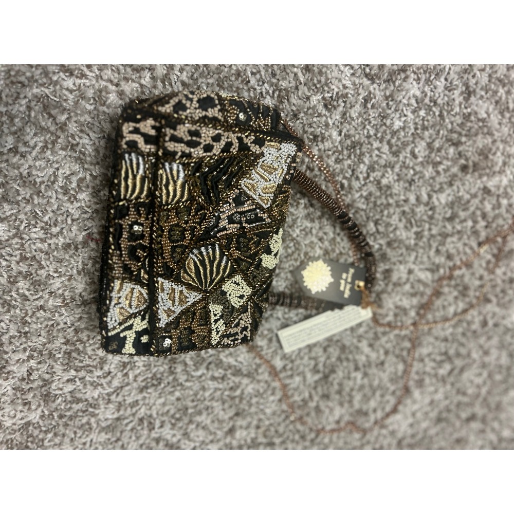 Hand Beaded Evening Bag Black Gold Crossbody Clutch From India To You NWT
